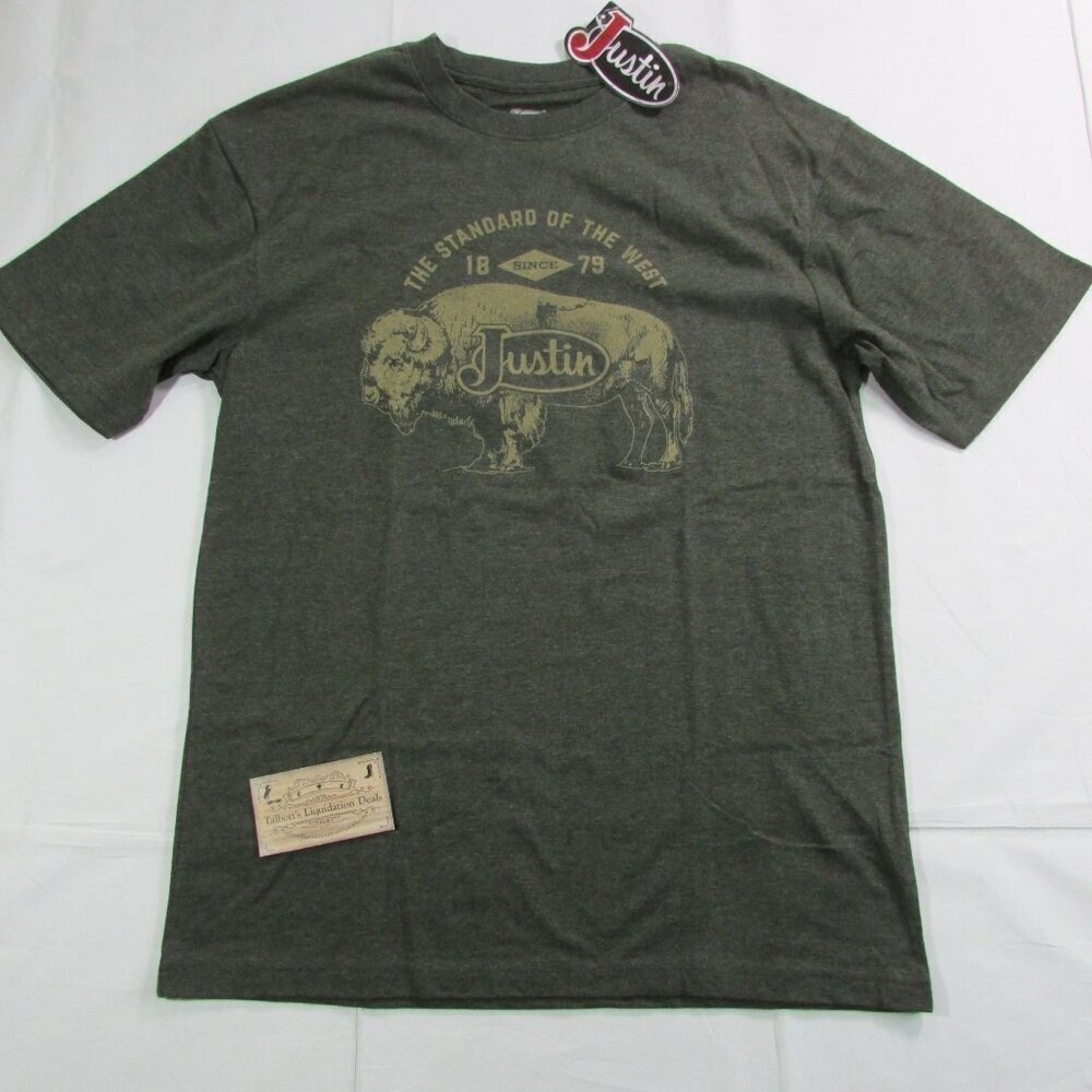 Justin Men's Short Sleeve Buffalo Bison Graphic T-Shirt Olive Heather